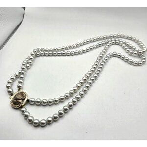 Vintage marked Japan  silver fuax pearls double strand 24 inches